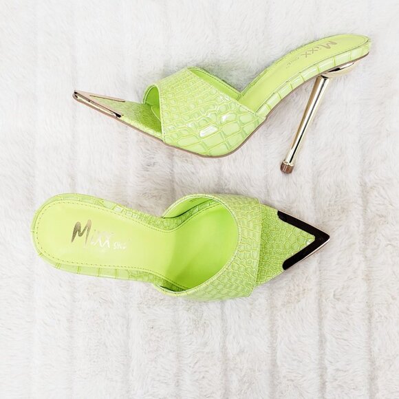 Venus Lime Green Slip On Pointy Toe High Heel Slides - Picture 5 of 15